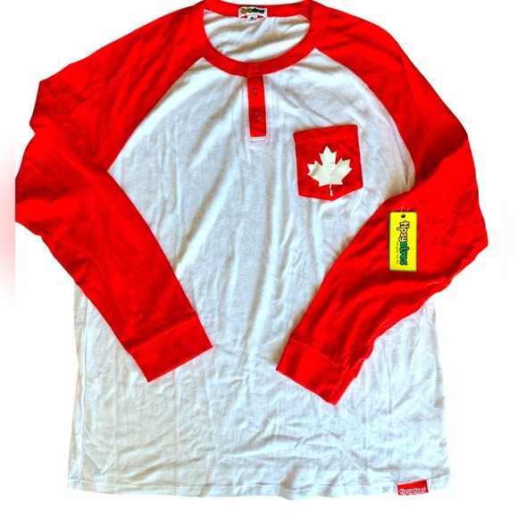 Canada Maple Leaf Henley Long Raglan Sleeve Tshirt - Picture 1 of 4